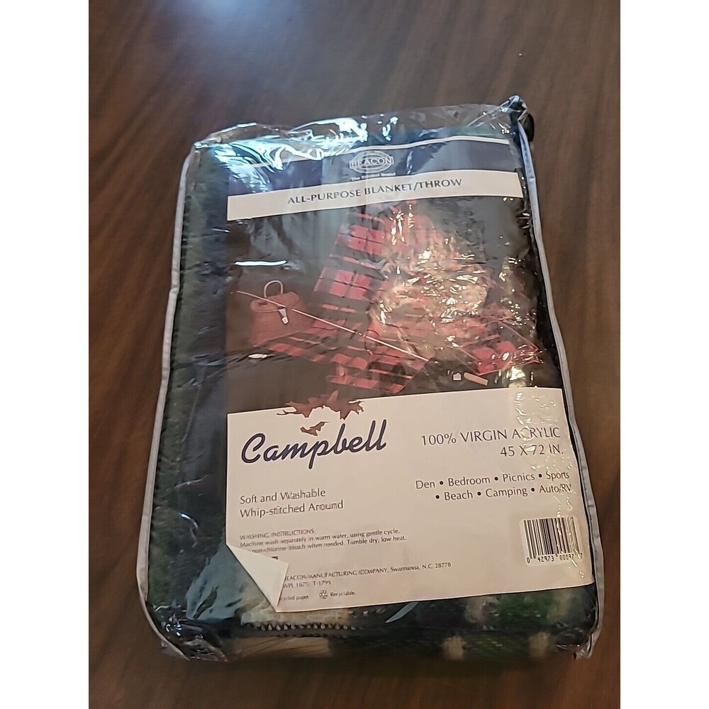 New Beacon Campbell Virgin Acrylic Tartan Camp Blanket 45" x 72" Blue Gre Plaid